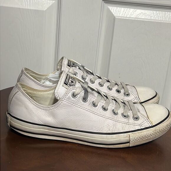 🔥🔥 CONVERSE ALL STAR “LEATHER” White - Men Sz 9 / Women Sz 11 - Good Condition - Picture 6 of 8